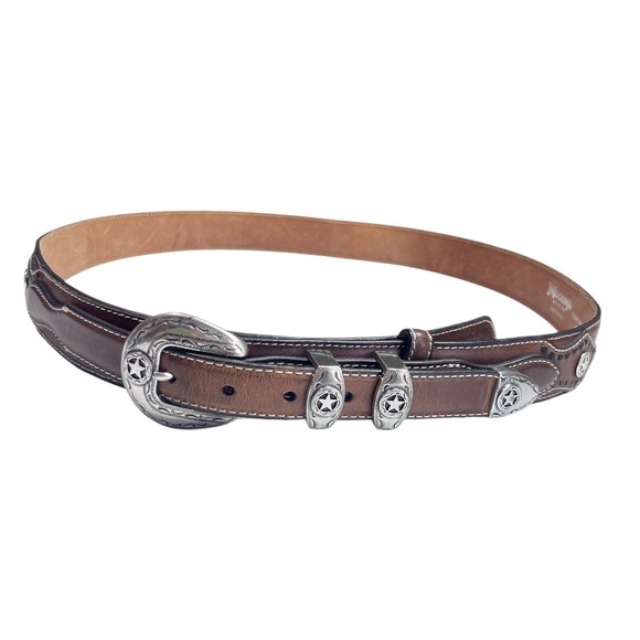 Nocona Ranger Leather Belt Brown Western Cowboy Star Conchos Mens Size 46 - Picture 1 of 10